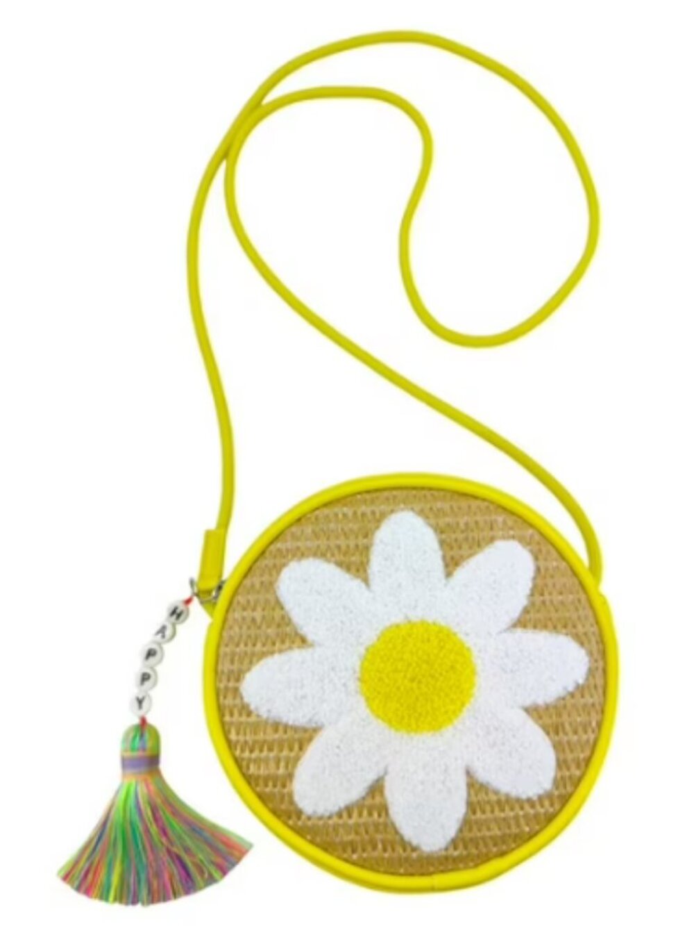 Wonder Nation Girls Daisy Straw Crossbody Bag, Yellow